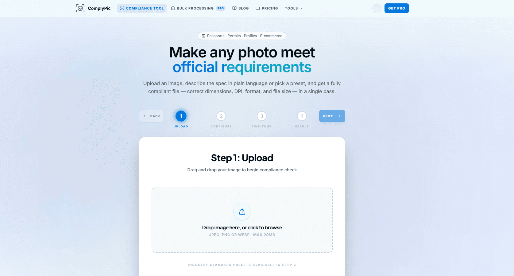 ComplyPic — website screenshot